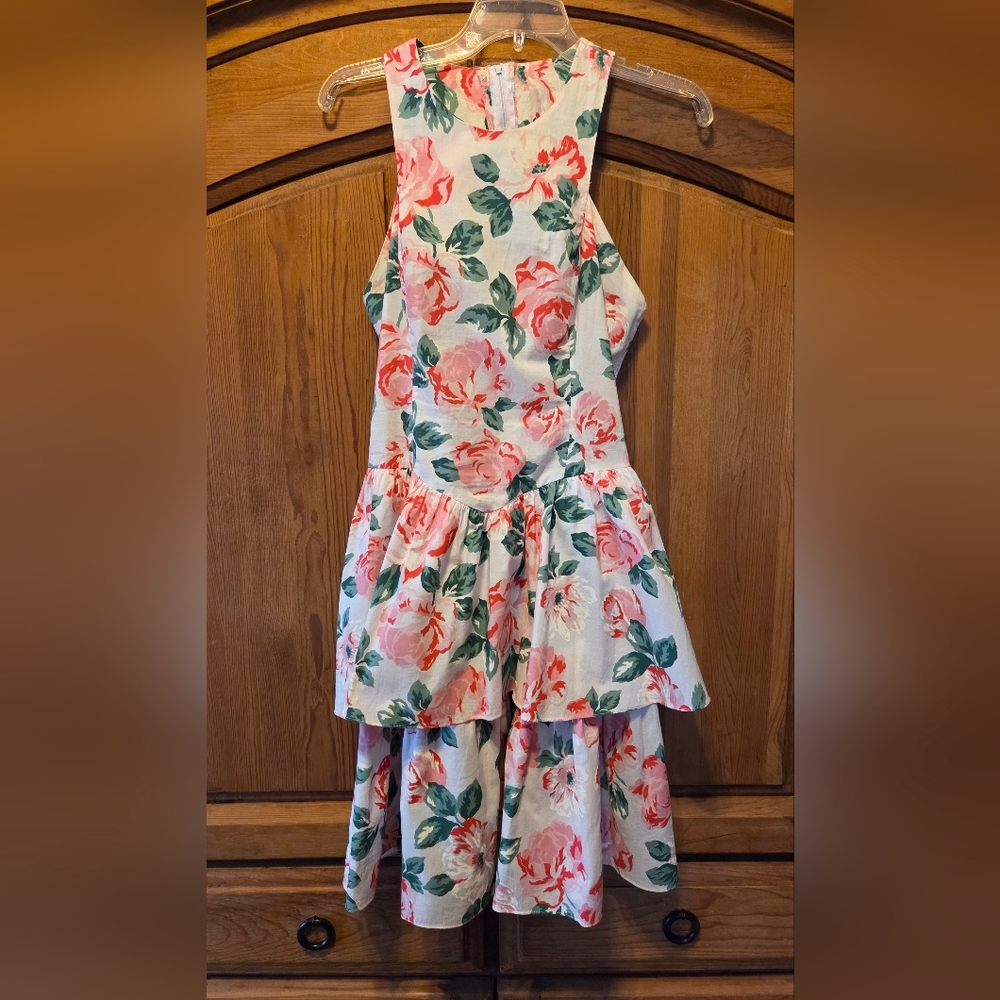Vtg Y2k Sundress Junior Miss 11/12 White Pink Roses Tiered Skirt My Michelle
